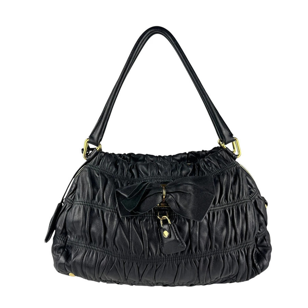Prada Nappa Gaufre bag gathered black leather prominent bow